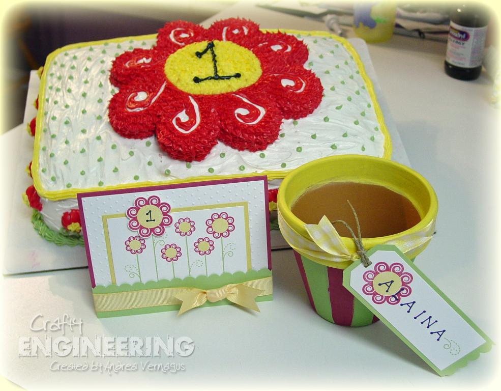 The invitation, kids favors (painted pot with tag that they planted flowers in), and the...