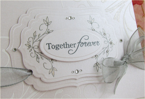 Together Forever Wedding Card detail<br />
Stamps: Heavenly Medley, Fancy Flourishes<br />...