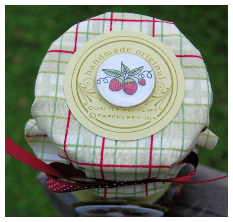 I used the sentiment from Trademarks for the top of my home-made jelly jar!<br />
Just added...