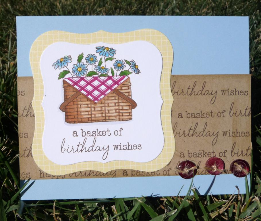 Stamps: Vintage Picnic<br />
CS: Kraft, white, spring rain<br />
Ink: dark chocolate, scarlet...