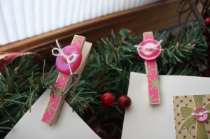 Decorated Clothespins for Hanging Envelopes on Tree