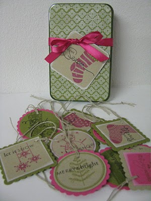 Christmas tags/tin
