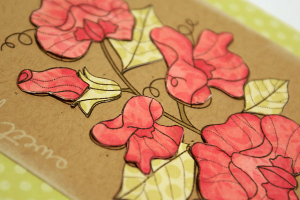 Pieced Sweet Peas Card - detail