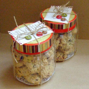 These are the Men-Teachers' Jars of cookies (cranberry-raisin-chocolate-chip-oatmeal)