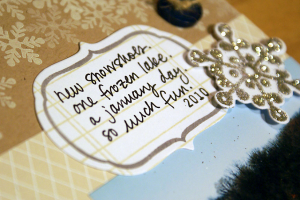 Sparkly Snowflakes Snowshoeing scrapbook page - detail