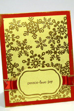 Gold Shimmer Peace, Love, Joy card