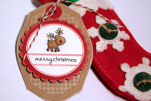 Reindeer Tag & Felt Stocking Ornament - detail