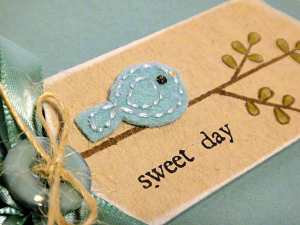 Sweet Stitched Little Bird Card - detail
