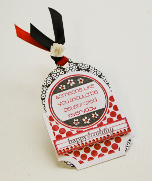 Black Flower & Red Birthday tag