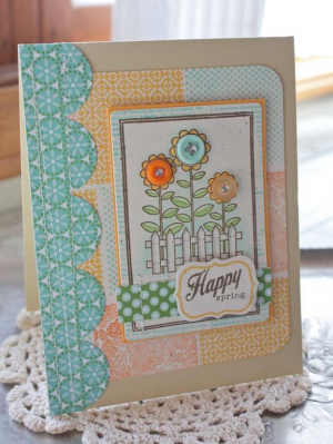 Happy Spring Button Flower Card