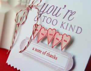 A Note of Thanks card - up close