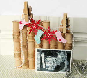 Wooden Spool Picture Frame with Stocking Banner