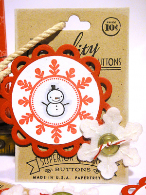 Vintage Snowman Button Tag