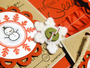 Vintage Snowman Button Card & Tags - detail