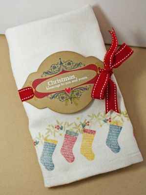 Christmas stocking tea towel