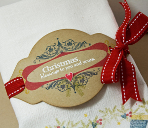 Christmas stocking tea towel wrapping