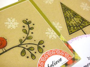 Winterberry Bird & Merry Little Tree Cards - detail