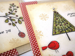 Peace Branch & Joyeux Noel Birds Cards - detail