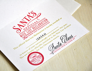 Santa Stationery Certificate inside