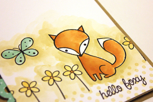 Watercolor Hello Foxy Card - detail