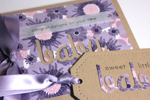 Floral New Baby Card & Tag - detail