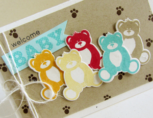 Welcome Baby Teddies card -side