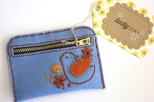 Embroidered Bird Coin Purse & Lucky Day Tag