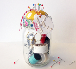 Sewing Kit Jar and Stitched Tag