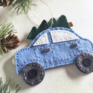 Stitched Tree Car Ornament - detail