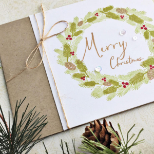 Merry Christmas Wreath Card - detail