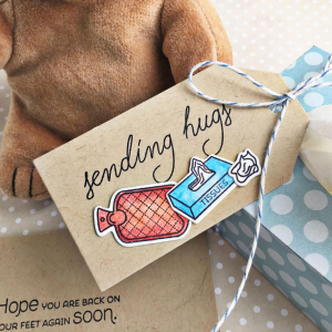 Sending Hugs Tag & Tissue Box - detail