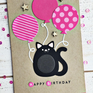 Birthday Balloon Cat Card - detail