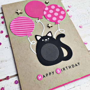 Birthday Balloon Cat Card - detail