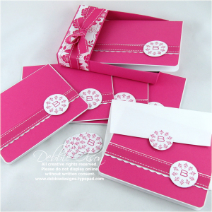 Monogrammed Raspberry Stationery Set, individual pieces