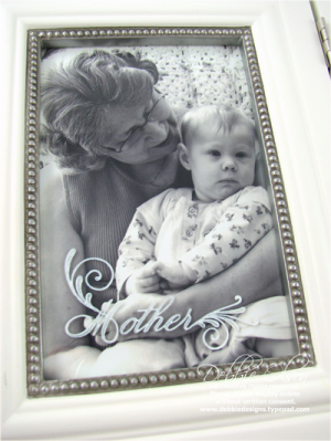 Detail of Photo side with "Mother" stamped on glass in Staz-On White
