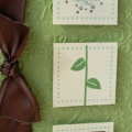 Stamps: Gren Thumb, borders and corners square
Paper: SU Wild wasabi, perfect plum, ivory 
Ink: SU sky blue, perfect plum , choc chip, wild wasabi
supplies: dew drops, stickles, wide choc chip...
