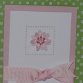 This bright pink and green combo just lifted my spirits one rainy day.  I chose to stamp two of the flowers in Sweet Blush, and each out, I then did a small flower in the Berry Sorbet and cut it...