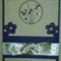 This isn't a very good picture, but I used the new lemon paper, deep purple paper, and the Anniversery Set, with the lemon polka dot ribbon, diamond stickles and Elegant Eggplant, prima flowers...