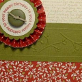 Stamps:  Background Basics Text; Around and About
Ink:  pure poppy
Paper:  rustic cream, ripe avocado, green tea, bitty dots
Ohter:  button from stash, jute, Cuttlebug embossing folder,...