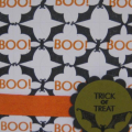 To create this background I stamped the bat from Spooky Sweets onto Guidelines 2 cardstock and then turned the bat upside down and stamped it again directly below the first row of bats.  In the...