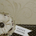 Stamps:  Fancy Flourish, Mixed Messages; Background Basics Test Style
Ink:  Veramark, True Black; Chamomile
Paper:  Rustic Cream, True Black, Kraft, Bitty Dots Black
Other:  material; lace;...