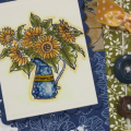 Blue Spatterware Vase of Sunflowers