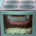 knitted cupcake pincushion in retro oven box