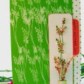 Flower stem from Life stamped on New Leaf paper with SU's Whisper White craft ink, rounded upper right corner. Card base is Stamper's Select, with Polka Dot Basics stamped in New Leaf. Single stem...