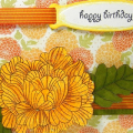 Stamps:  In Bloom, Birthday Basics; SU: Bitty Backgrounds
Ink: Versafine Onyx Black; PTI: Ripe Avocado, Summer Sunrise
Paper:  Stamper's Select, Ripe Avocado, Autumn Abundance
Ribbon:  Ripe...