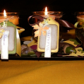 Darn, sorry for the dark and dreary photo!  A candle centerpiece for the Thanksgiving table.

Candle holders and candles were less than $7.00 at Michaels, had the tray, but it would cost about...
