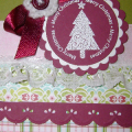 Making some holiday cards today. Seems only fitting with the snow falling right now. The little crocheted flower is from my mother. She will be happy to see how I'm using them.