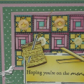 This is one of the get well cards in the set.  The spool of thread was stamped and cut out, then wrapped with some of the Gold tinsel from the Gold Collection. I stamped the needle from the set,...