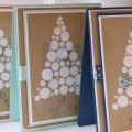 Christmas cards using Tree Trimmings Trio - embossed onto Kraft, Colours are Enchanted Evening, Aqua Mist and Sweet Blush