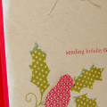 I discovered that the bird from Birdwatching additions fit perfectly on the holly branch very much by mistake!  I stamped off onto my grid paper and happened to stamp that cute little birdie on...